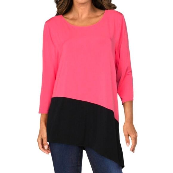 Alfani Women's Colorblock Asymmetrical 3/4 Sleeve Top Blouse Size Petite S NWT - Picture 1 of 6